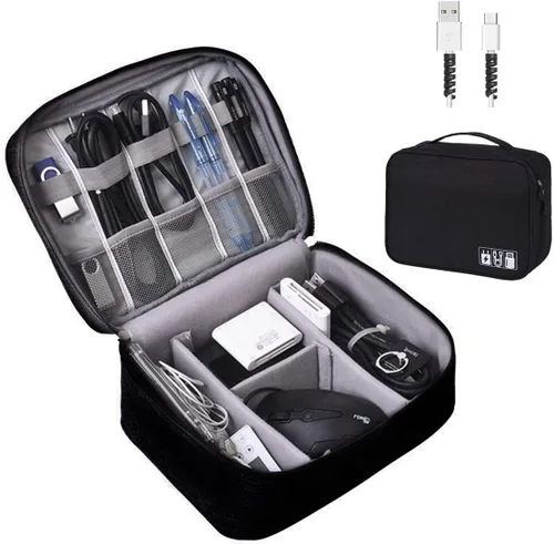 Miniatura 9 de OrgaWise Organizador electrónico, bolsa de accesorios electrónicos, organizador de cables de viaje de tres capas para iPad Mini, Kindle, discos