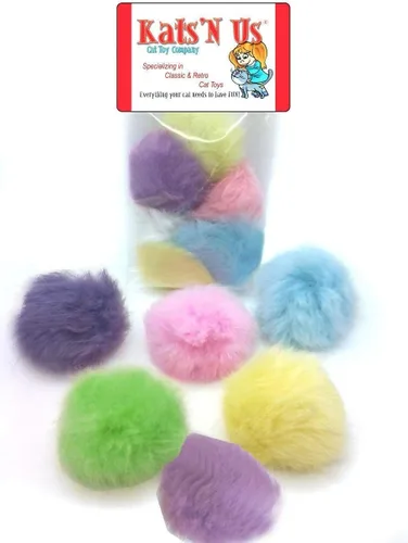 Miniatura 8 de Kats'N Us Juguetes para gatos de piel de conejo real de 2 pulgadas, paquete de 5 bolas peludas grises suaves, juego interactivo natural similar a