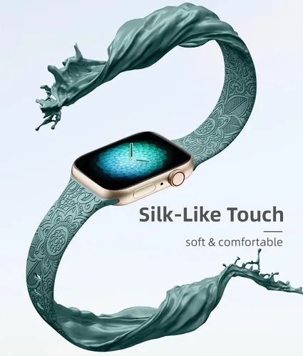 Miniatura 4 de Odbeai Correa deportiva de silicona suave con grabado floral compatible con Apple Watch de 1.496 pulgadas, 1.575 pulgadas, 1.614 pulgadas, 1.654