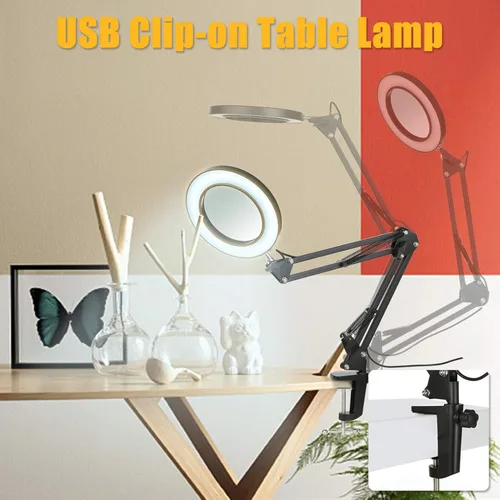 Miniatura 5 de Lámpara de aumento con abrazadera, 8 lámparas de lupa, 3 colores y 10 brillantes, lámpara LED de lupa ajustable de 19 pulgadas, lámpara de brazo