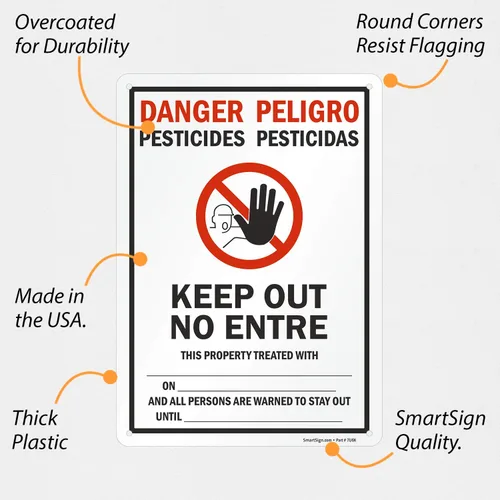 Miniatura 4 de SmartSign Cartel bilingüe "Danger - Pesticides, Keep Out No Entry" Plástico de 10 x 14 pulgadas