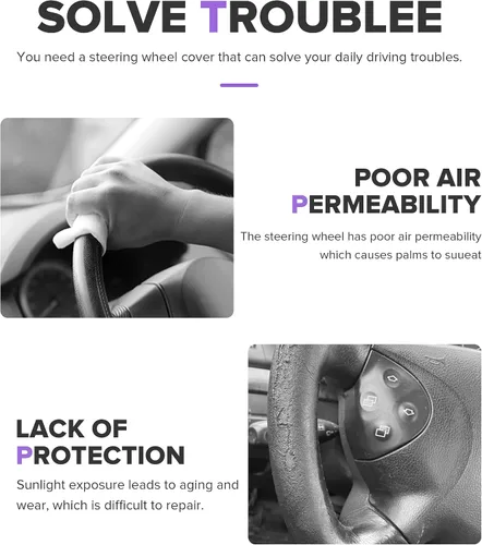 Miniatura 3 de Funda para volante, accesorios de automóvil, fundas de cuero de microfibra para volante de automóvil, protector universal de 15 pulgadas