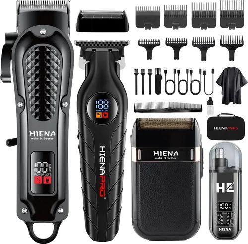 HIENA PRO Cortadora de pelo profesional inalámbrica para hombres, recortadora de barba, afeitadora elecátrica y recortadora de pelo de nariz, kit de