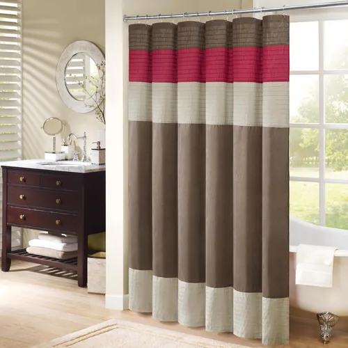 Miniatura 14 de Madison Park Amherst Cortina de Ducha para Baño de Seda Sintética con Rayas Pieced Moderna Cortina de Baño de Microfibra, 72x72 Pulgadas, Azul