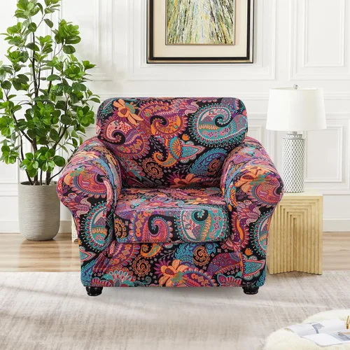 Miniatura 2 de Lamberia Funda de sofá estampada de alta elasticidad para sillón de 2 piezas con una funda de cojín separada, parte inferior elástica