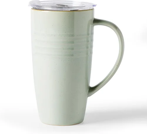 Miniatura 24 de famiware Jupiter - Taza de café grande de 20 onzas con tapa, taza de cerámica con asa para café con leche, té, cacao, leche, hogar y oficina, apta