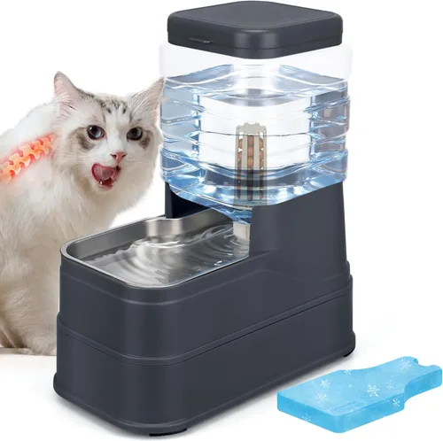 Dispensador automático de agua para perros de 1.1 galones, comedero por gravedad para gatos con cuenco de acero inoxidable, cuencos elevados de