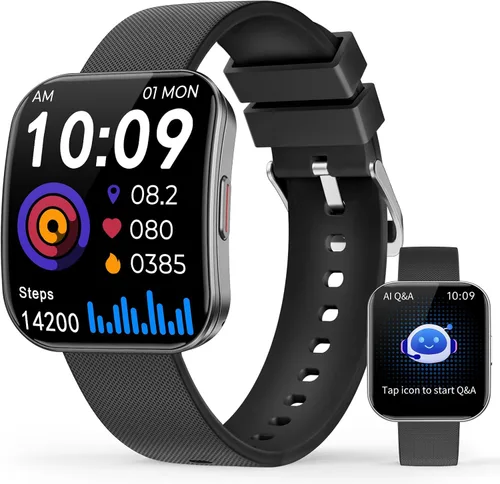 Reloj inteligente para hombres y mujeres, llamadas Bluetooth, esfera AI, preguntas y respuestas AI, 1.85 pulgadas HD AMOLED reloj de fitness con