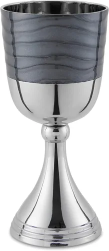 Miniatura 3 de Lujoso juego de copas de Kidush en caja de regalo - Níquel pulido y esmaltado (gris oscuro) Elegante copa de vino de 5.75" pulgadas y bandeja a