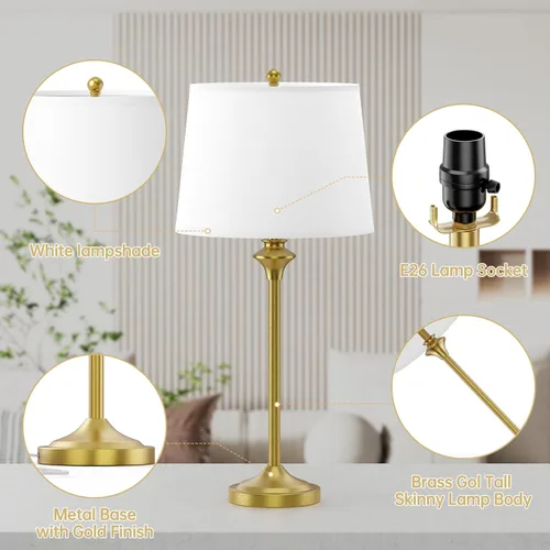 Miniatura 2 de Maxax Juego de 2 lámparas de mesa de latón dorado para sala de estar, lámparas modernas de buffet de 26 pulgadas, lámparas de mesita de noche