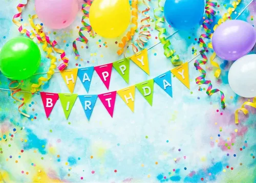 BELECO Telón de fondo de tela de poliéster de cumpleaños, 5 x 3 pies, incluye decoraciones de feliz cumpleaños, globos, pancarta, para fiesta de