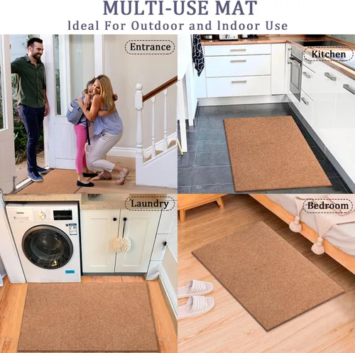 Miniatura 7 de AAZZKANG Paquete de 2 tapetes de bienvenida para interiores y exteriores con parte trasera antideslizante, multiusos, ultra absorbe el barro, fácil