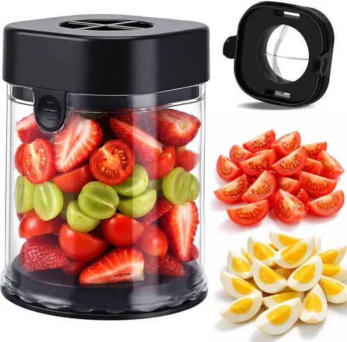 Hendiy Cortador de frutas, cortador de uva de fresa con cuchillas de acero inoxidable, cortador de huevos, utensilios de cocina, cortadores de
