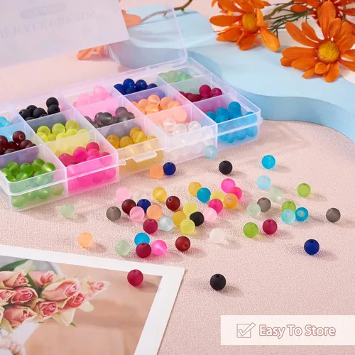 Miniatura 6 de Kissity - Cuentas de cristal de imitación de jade de 0.315 pulgadas, pintadas y horneadas, cuentas para fabricarse joyas, 15 colores esmerilados