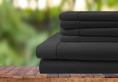 Miniatura 13 de Juego de ropa de cama de 6 piezas, juego de sábanas de algodón de 1000 hilos, bolsillo extra profundo de 28 pulgadas, tejido satinado nítido y Negro