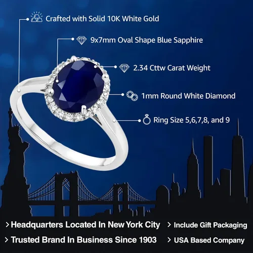 Miniatura 45 de Gem Stone King Anillo de compromiso ovalado de oro blanco de 10 quilates con piedra natal y halo de diamantes Ovalado de 0.354 x 0.276 in Anillo