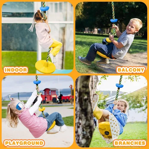 Miniatura 9 de Juego de columpio de árbol de cuerda de escalada con plataformas y asiento de columpio de disco para juegos al aire libre, accesorios para niños