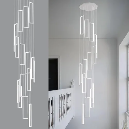 Miniatura 12 de Lámpara Colgante Moderna de Altura Ajustable Luminaria Negra 252W LED Luces Colgantes 12 Anillos Candelabro Rectangular Escalera Candelabro Grande
