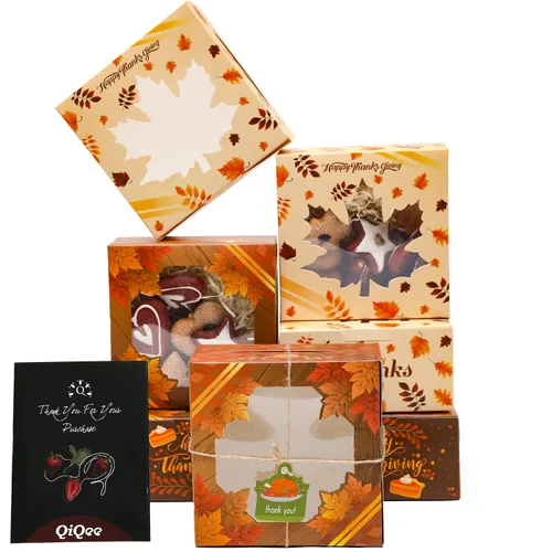 Miniatura 9 de qiqee Cajas de galletas Kraft con ventana, 60 paquetes de 6 x 6 x 3 pulgadas, cajas de papel kraft marrón para galletas, pasteles, cupcakes, tartas