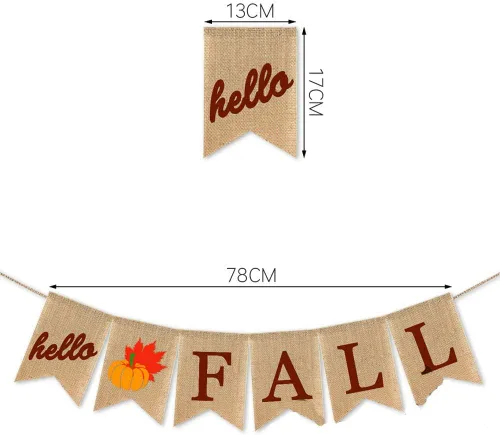 Miniatura 3 de Cartel de arpillera con texto en inglés «Hello Fall» para decoración de mantel