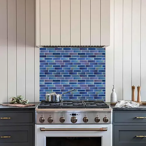 Miniatura 7 de Blujellyfish Caja de azulejos de porcelana de vidrio azul de 5 pies cuadrados, azulejos iridiscentes de cielo estrellado para piscina, cocina, baño