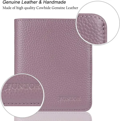 Miniatura 4 de Funtor Cartera de cuero para mujer, pequeña y compacta, con bolsillo doble, bloqueo RFID, para mujer