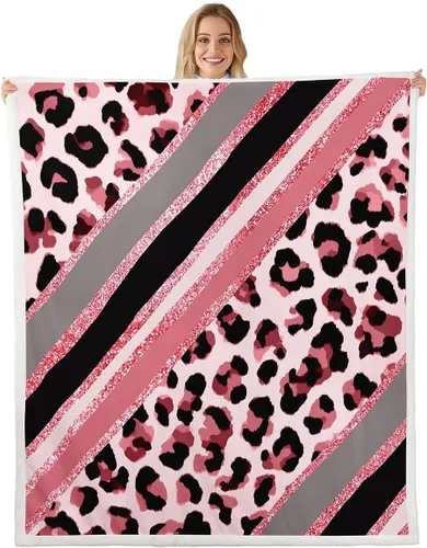 Miniatura 20 de Homewish Abstract Leopard Kids Throw Blanket,Cheetah Skin Wild Animals Bed Blanket for Girls Boys Women,Geometric Stripes Fashion Fleece