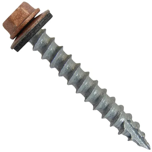 Miniatura 25 de Tornillos de metal para techos n.º 14 x 1-1/2 pulgadas, cabeza hexagonal de arandela de piel de buque Tornillo de techo de chapa metálica. Buckskin