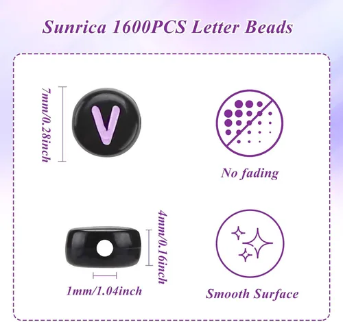 Miniatura 3 de 1600 piezas de cuentas de letras redondas negras y coloridas A-Z, cuentas de alfabeto acrílico de 4x7mm para hacer joyas con dijes