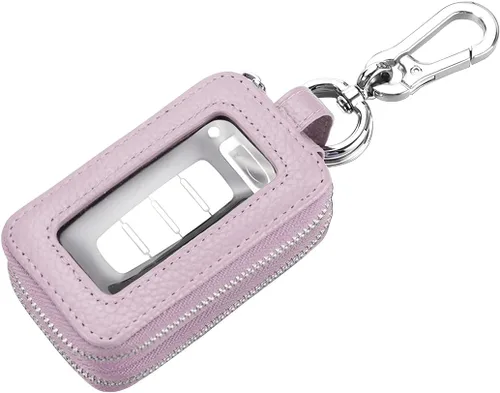 Miniatura 9 de BELOMI Funda para llave de coche, llavero de cuero genuino con cuerda y cierre de cremallera, funda protectora para llaves para hombres y mujeres