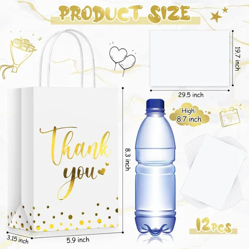 Miniatura 2 de Tinlade 12 bolsas de regalo de agradecimiento con papel de seda de lunares dorados, bolsas de agradecimiento con asa, recuerdos de fiesta para Blanco