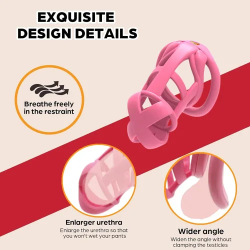 Miniatura 3 de Dispositivos de jaula de castidad masculina, nueva jaula ergonómica ligera para pene de hombre, jaula de bloqueo de casidad rosa con anillos de 4