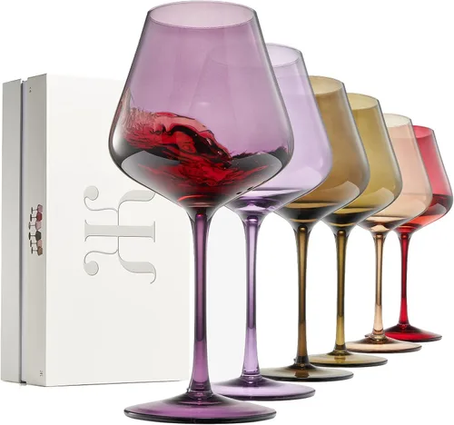 Miniatura 11 de Khen Flower Blooms - Juego de 5 copas de vino de cristal de colores, vasos grandes de 20 onzas, vasos altos de estilo italiano para vino tinto