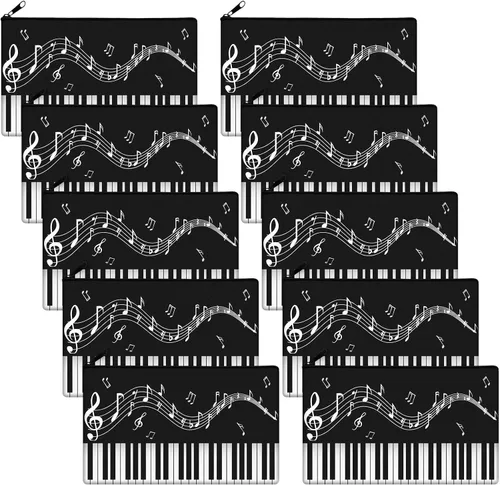 Miniatura 7 de Sweetude Paquete de 10 bolsas de maquillaje para profesores de música, bolsa de cosméticos para notas musicales, regalo de agradecimiento