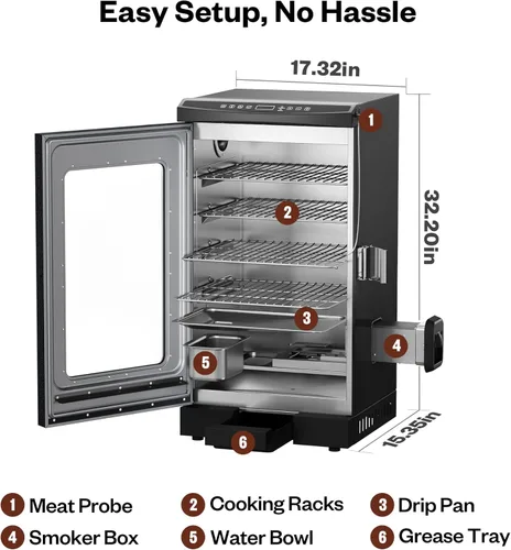 Miniatura 9 de EAST OAK Ahumador eléctrico de 30 pulgadas para exteriores Humos hasta 6 veces más largos en una sola carga Cargador de virutas lateral