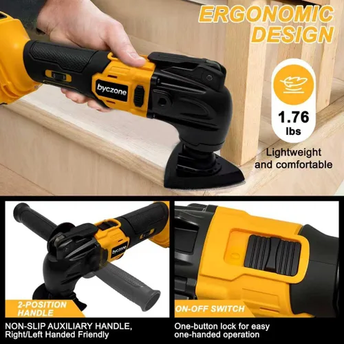 Miniatura 6 de Multiherramienta oscilante inalámbrica compatible con batería DeWalt 20V Max, solo herramienta, 6 velocidades 8,500-21,000 RPM, luz LED integrada