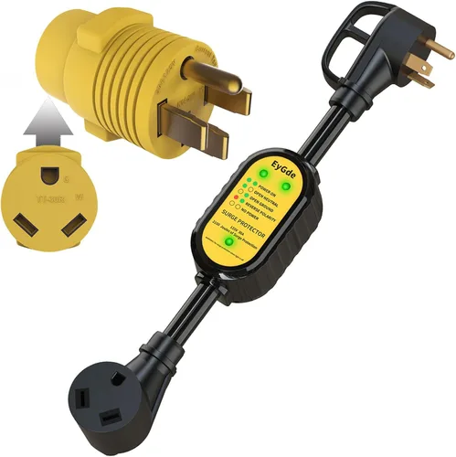 Miniatura 8 de EyGde Adaptador RV de 30 Amp a 15 Amp 110V con protector de sobretensiones, patentado 4200J de 15 Amp macho a 30 Amp con conector de bloqueo