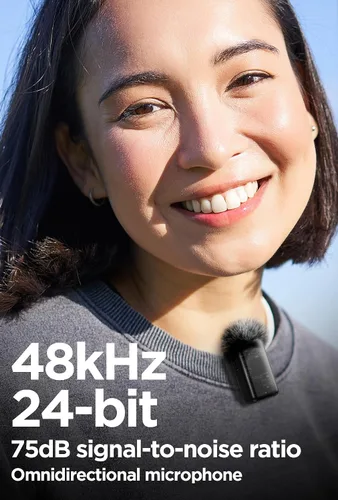 Miniatura 5 de Micrófono de solapa inalámbrico Lavalier para iPhone/Android/iPad para grabación de video con reducción de ruido/eco/sonido de estudio de 24 bits