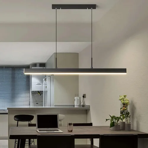 Miniatura 3 de Isla de cocina negra larga barra colgante Candelabros modernos 4000K luces colgantes creativas lineales lámparas de suspensión para sala de estar