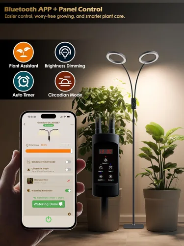 Miniatura 2 de Luces de Crecimiento Inteligentes para Plantas de Interior, 48W Luz de Planta de 2 Cabezales con Temporizador Automático, Luz LED de Crecimiento