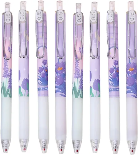 Miniatura 32 de 8 bolígrafos retráctiles estéticos de gel, bolígrafos de escritura de tinta con punta fina suave de 0.020 in, bolígrafos de impresión novedosos
