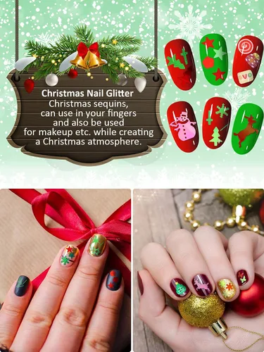 Miniatura 5 de 36 rejillas de lentejuelas para uñas de Navidad, EBANKU copos de nieve holográficos, muñeco de nieve, copos de nieve de Papá Noel, lentejuelas