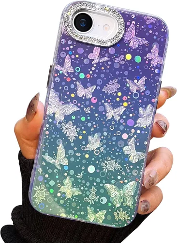 Miniatura 127 de I-MGAE-IN-AR Funda compacta para iPhone 11, diseño de mariposa, marco de protección de lente de cámara con diamante 3D, bonitas fundas protectoras
