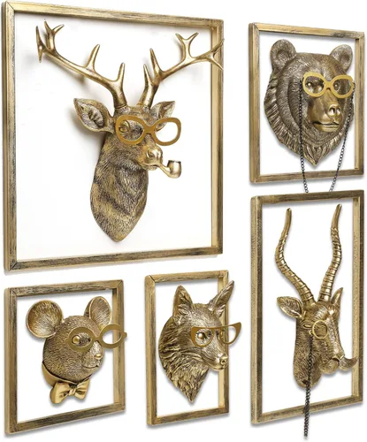 Miniatura 17 de Newinhome Decoración de pared de cabezas de animales (incluye marco de metal) esculturas de animales de resina, decoración para colgar en la pared