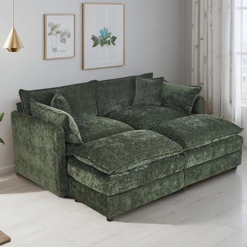 Miniatura 43 de Setawix Sofá Profundo de 3 Plazas con Otomana, Sofás de Nube en Forma de L de 112.2" para Sala de Estar, Sofá de Nube de Chenilla con Asiento Café