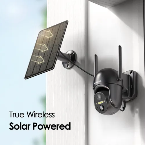 Miniatura 2 de SEHMUA Paquete de 2 cámaras inalámbricas para exteriores, cámaras de seguridad solar 2K inalámbricas para exteriores con visión de 360°, seguridad