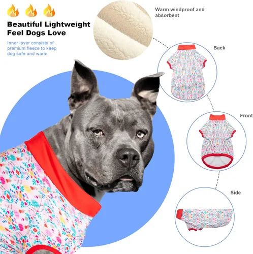 Miniatura 2 de LovinPet Bulldog - Mameluco tipo suéter – Ropa de franela suave para perro, estampado de flores florecientes, adecuado para razas de perros grandes