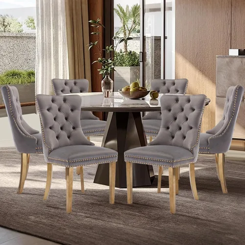 Miniatura 149 de Juego de 2 sillas de comedor tapizadas de terciopelo, sillas laterales de cocina de estilo moderno con ribete de cabeza de clavo y patas de madera