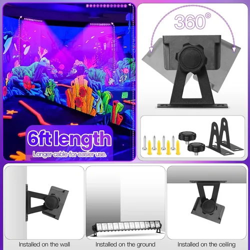 Miniatura 4 de Paquete de 4 barras de luz negra de 40 W, luz LED negra impermeable IP66 con enchufe+interruptor+cable de 6 pies, cada luz de 24 x 24 pies