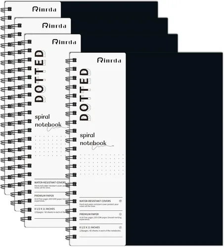 Cuaderno de puntos en espiral de 8.5" x 11" - Paquete de 4 cuadernos de cuadrícula punteada de tapa dura, cuaderno de 120 páginas con papel punteado